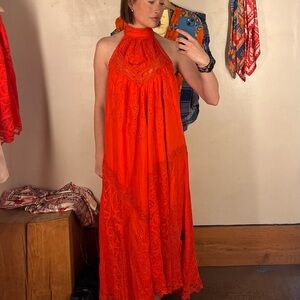 Anthropologie Vibrant Orange Halter Maxi Dress